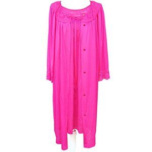 Vintage Gilead Cerise Pink Nylon Peignoir Set, Size M, Lace Robe & Nightgown